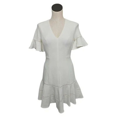 Mini Vestido Rebecca Taylor Blanco Manga Corta Ajustado Con Volantes Talla 0 Texturizado Foto 1 de 4