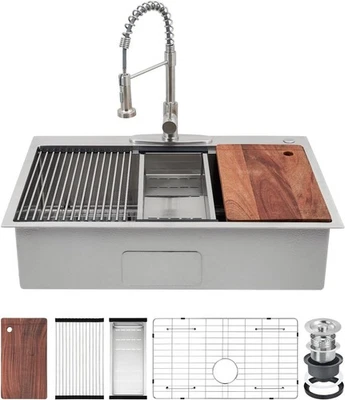 Fregadero de cocina de acero inoxidable 30"x18"x9" cuenco individual con grifo abatible Foto 1 de 4