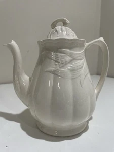 Vtg Ironstone Coffee Pot Tea Pot White Wheat Pattern Royal Crownford England - Picture 1 of 8