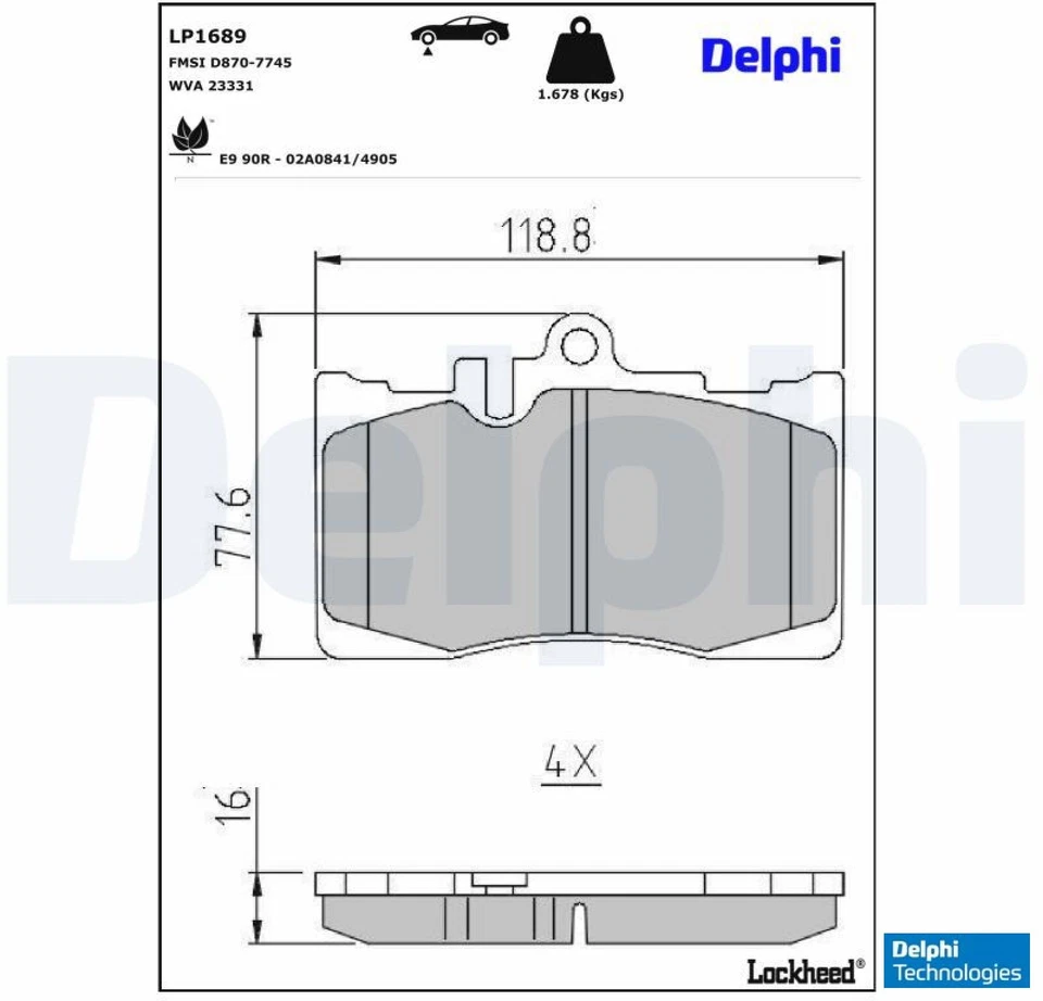 Delphi LP1689 Bremsbelagsatz für Scheibenbremse Bremsbelagsatz für Lexus  - Bild 1 von 1