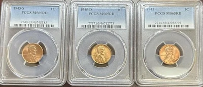 1945-P/D/S Lincoln Cent 3pc Set MS65RD PCGS (#PA47052793) - Image 1 of 2