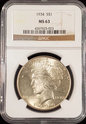 Dólar de la Paz 1934 NGC MS63 - Bonito atractivo visual Foto 1 de 2