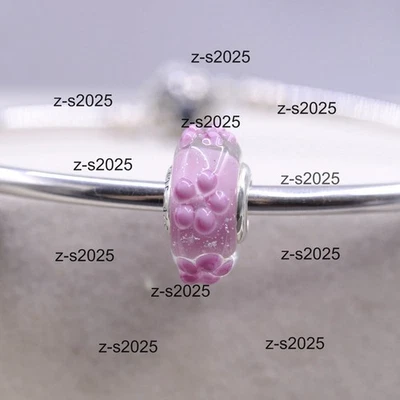 💕 Pandora Pink Flowers Murano Glass Charm Sterling Silver 💕 - Image 1 of 3