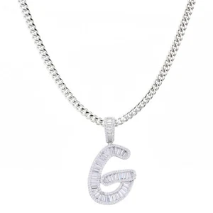 G Initial Silver Plated Ice Letter CZ Pendant 20" Cuban Chain Necklace - Picture 1 of 4