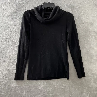 Suéter feminino Banana Republic italiano mistura de lã fio pequeno preto sólido - Imagem 1 de 4