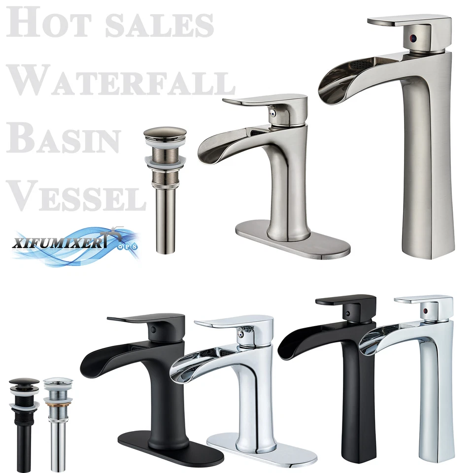 Bathroom Sink Basin Faucet Waterfall Vessel Vanity Mixer Single Handle w/Drain