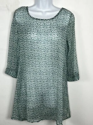 RVCA Womens Tunic Top Sz XS Blue White Floral Sheer Long Sleeve Blouse Foto 1 de 4