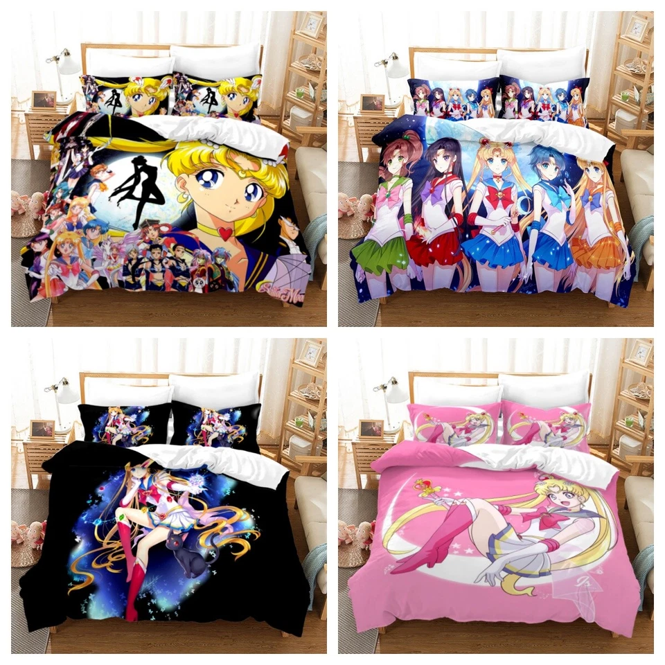 Mädchen 3D Sailor Moon Bettwäsche Bettbezug Set 135x200 200x200 3tlg Geschenk - Bild 1 von 1