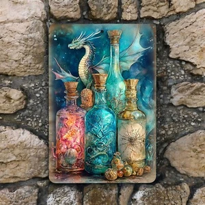 Dragon Potion Bottles Metal Wall Sign – 8x12 Fantasy Decor Wall Art - Picture 1 of 3