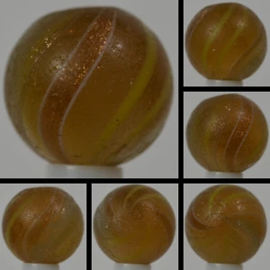 Handmade Banded Lutz Marble, Amber Base Glass, 11/16 in, Good+, Germany, S1239 - Picture 1 of 16