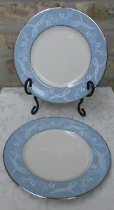 2 PIATTI INSALATA porcellana Flintridge China Strata blu TULIPANO NEVE bordo platino - Foto 1 di 5