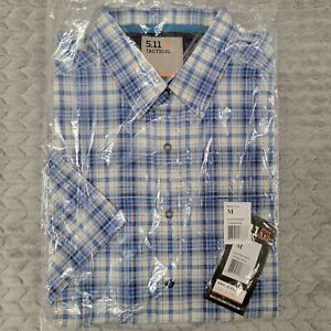 5.11 Hunter Plaid Short Sleeve Shirt, Baltic Blue Plaid, Size Medium 71374-779