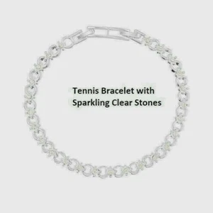 SilverTennis Bracele CZ 7.5-8.5"  Avon Adjustable box clear round link fine New - Picture 1 of 7