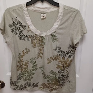WOMEN'S OLEG CASSINI GREEN STRIPED & FLORAL SHORT-SLEEVE SHIRT SIZE X-LARGE - Picture 1 of 12