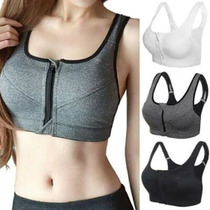 Womens Zip Front Fastening Lingerie Sports Bra Medium to High Impact Non Wired - Picture 1 of 15