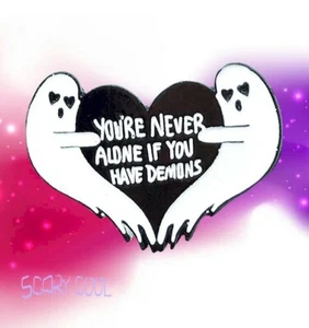 New Youre Never Alone If You Have Demons Heart Ghost Punk Brooch Retro Pin - Picture 1 of 3