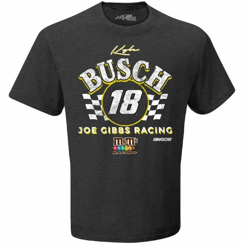 2021 KYLE BUSCH #18 JGR M&M'S NASCAR LICENSED BLACK DISTRESSED VINTAGE TEE SHIRT Cover
