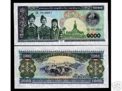 LAOS 1,000 1000 KIP P32 1998 x 100 Pcs Full BUNDLE GREEN SR# UNC CATTLE LOT Lao - Image 1 of 2