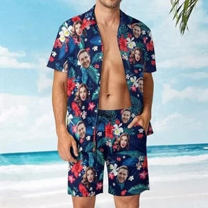 Conjunto Corto Camisa Hawaiana Personalizada de San Valentín, Conjunto Corto Caras Personalizadas Parejas - Imagen 1 de 4