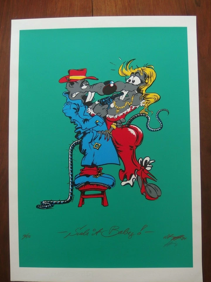 Humphrey Bogart lim + signiert Siebdruck 50 Ex. Ratten rats parodie Sexismus RAR - Bild 1 von 1