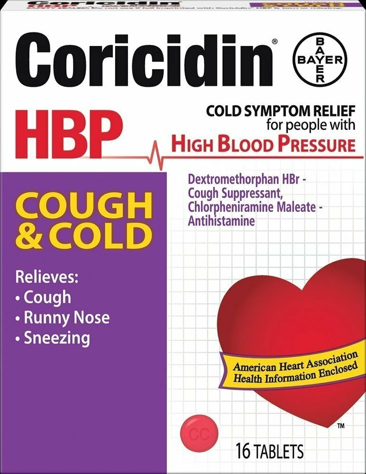 Coricidin HBP Cough and Cold Cough Suppressant Antihistamine Tablets 16 Count - Image 1 of 2