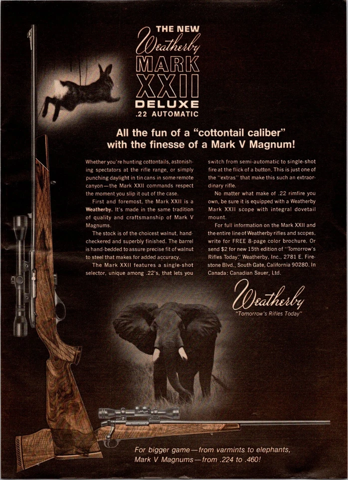 Weatherby Mark XXII Deluxe-.22 Automatic-Vintage Print Ad  1969 - Image 1 of 1