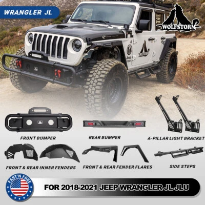Parachoques delantero trasero para Jeep Wrangler JL JLU 2018-2025 guardabarros delantero trasero escalón lateral Foto 1 de 4