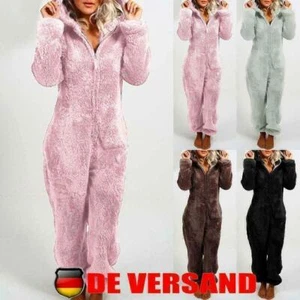 Damen Winter Warm Teddybär Schlafanzug mit Kapuze Overall Pyjama Plüsch &【】ge - Bild 1 von 15