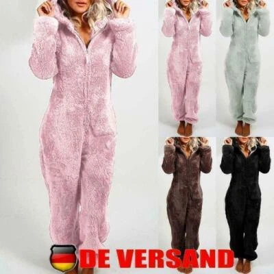 Damen Winter Warm Teddybär Schlafanzug mit Kapuze Overall Pyjama Plüsch &【】ge - Bild 1 von 4