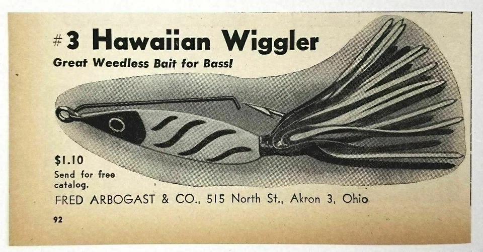 Anuncio impreso 1947 Arbogast #3 señuelos de pesca Hawaiian Wiggler Akron, OH Foto 1 de 1