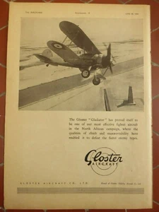 6/1941 PUB GLOSTER AIRCRAFT GLADIATOR CANAL SUEZ EGYPT ORIGINAL AD - Imagen 1 de 1