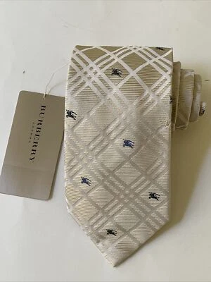 NEW Burberry Beige Blue Plaid Mans 100% Silk Tie Authentic Italy 3.5" 0350371 - Image 1 of 4