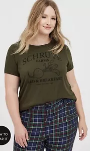 NWT Dark Olive Green SCHRUTE FARMS Bed & Breakfast THE OFFICE TEE 00 L 10 Torrid - Picture 1 of 4