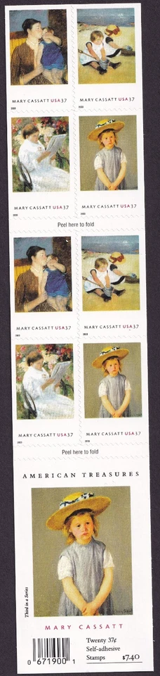 Scott #3807b Mary Cassatt Treasures - 37¢ Booklet Pane of 8 Stamps - MNH - Image 1 of 1