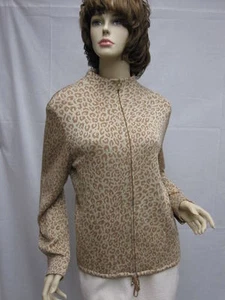 St. John Knit SPORT Gold Brown Animal Print LOGO Jacket Size P - Picture 1 of 1