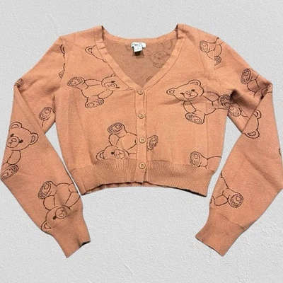 Rue 21 Unique Y2K Cropped Teddy Bear Cardigan Cottagecore Grandmacore Size M - Image 1 of 4