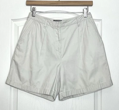 Pantalones cortos plisados para mujer Ann Taylor talla 4 tiro alto blancos bolsillos algodón Foto 1 de 4