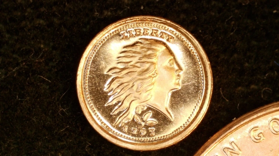 MINIATURE COIN 1793 FLOWING HAIR WREATH ONE CENT PROOF LIKE COPPER - Image 1 of 2