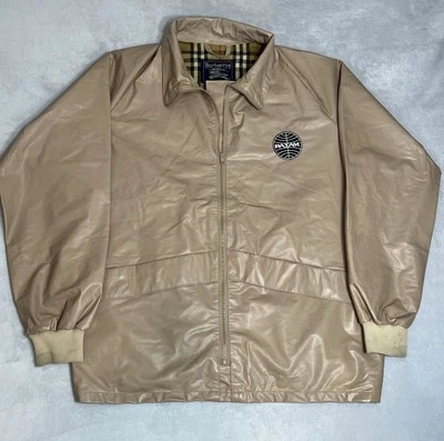 Jaqueta Burberrys Nova Check Vintage Bege Zíper Completo Nylon Capa de Chuva Pay Am Masculina Grande - Imagem 1 de 4