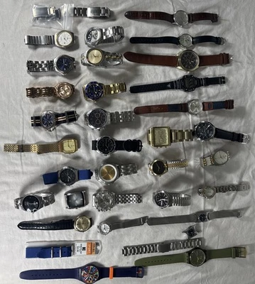 UNTESTED Watch Lot Of 32 Analog Quartz Watches And Bands AS-IS PARTS REPAIR - Image 1 of 4