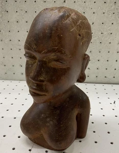 Vintage African Woman Bust Hand Carved Wood Sculpture Tribal Art Figure Decor - Picture 1 of 9