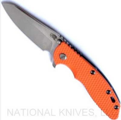 Rick Hinderer Knives XM-18 Sheepsfoot Stonewash 3.5" S45VN Blade Orange G-10 - Image 1 of 2