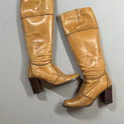 Chandler’s Campus Boots Knee High Tan Leather Vtg 70s 80’s Riding Sz 6.5 Camel - Image 1 of 4
