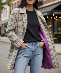 Coach karierter Tattersall Tweed Wollmantel Jacke Größe Large - Bild 1 von 14