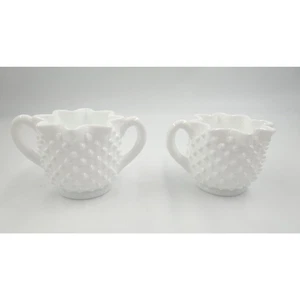 Fenton MILK GLASS Hobnail Sugar & Creamer Mid Century - Picture 1 of 4