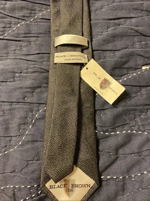 brand new black and brown 1826 essentials tie men’s black with dots 100% silk - Image 1 of 2