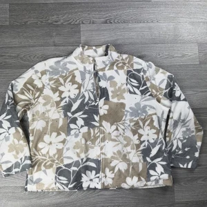 Alfred Dunner Petite Floral Print Fleece Zip Jacket PXL Beige Grey Winter Cozy - Picture 1 of 8