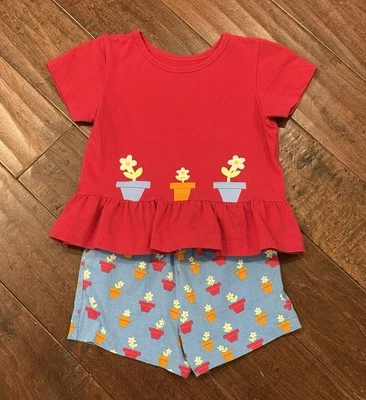 Conjunto Corto de Verano Florence Eiseman Blossom Sprout Niñas Talla 5 Algodón Peplum Foto 1 de 4