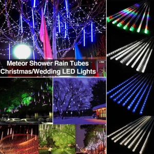 Solar Powered Meteor Shower Rain Tubes Christmas String LED Lights Tree Decor US - Picture 1 of 16