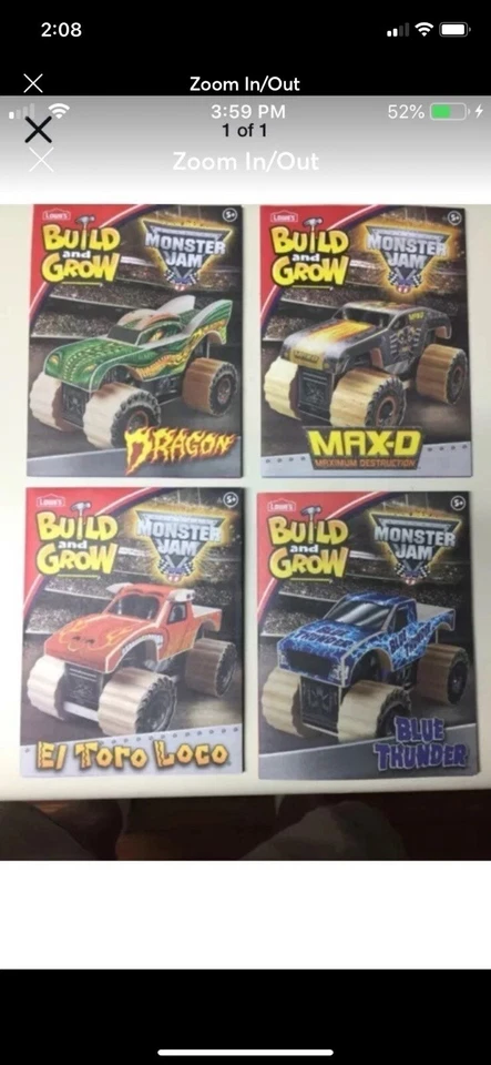 Monster Trucks Lowe's Build & Grow Monster Jam, 4 diferentes, MaxD, BlueTh, Dragon, El Foto 1 de 1